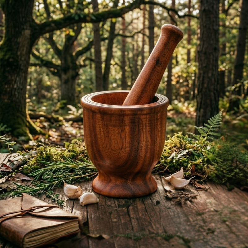 Zero microplastics wooden mortar and pestle