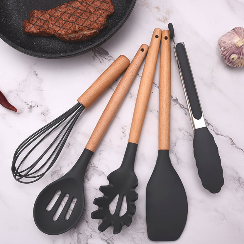 Verona Silicone & Wood Kitchen Utensil Set