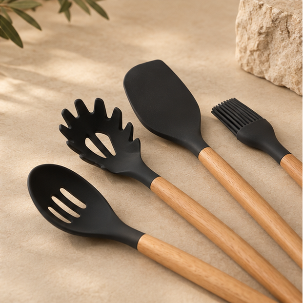 Verona Silicone & Wood Kitchen Utensil Set