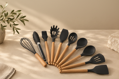 Verona Silicone & Wood Kitchen Utensil Set