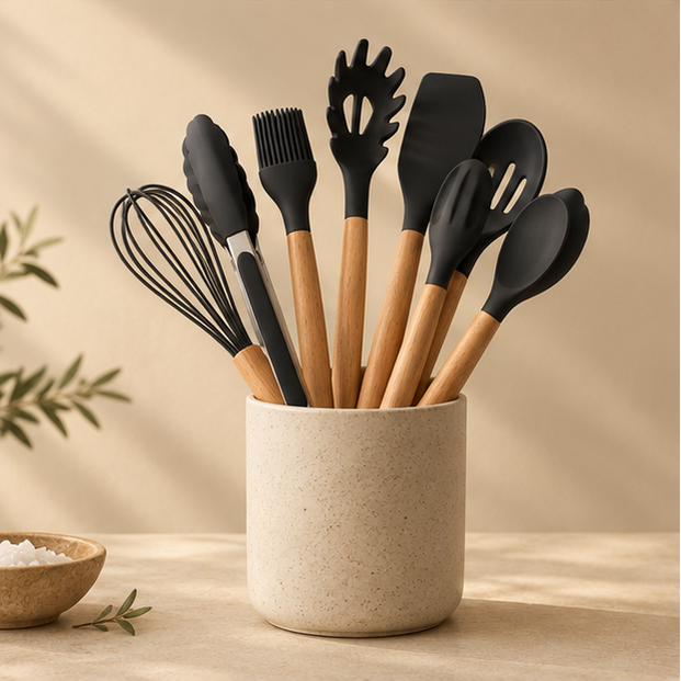 Verona Silicone & Wood Kitchen Utensil Set