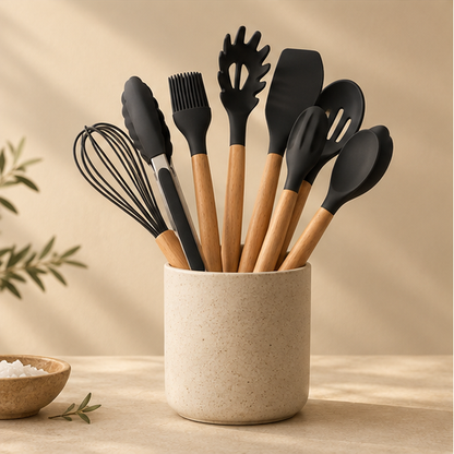 Verona Silicone & Wood Kitchen Utensil Set