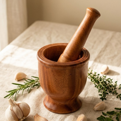 Wooden Mortar and Pestle